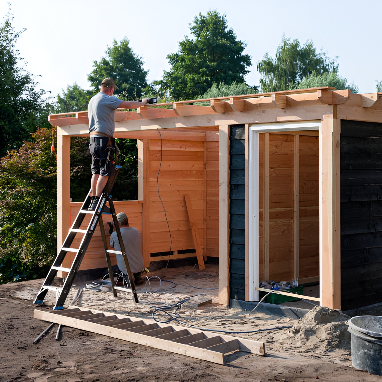 two men building a shed